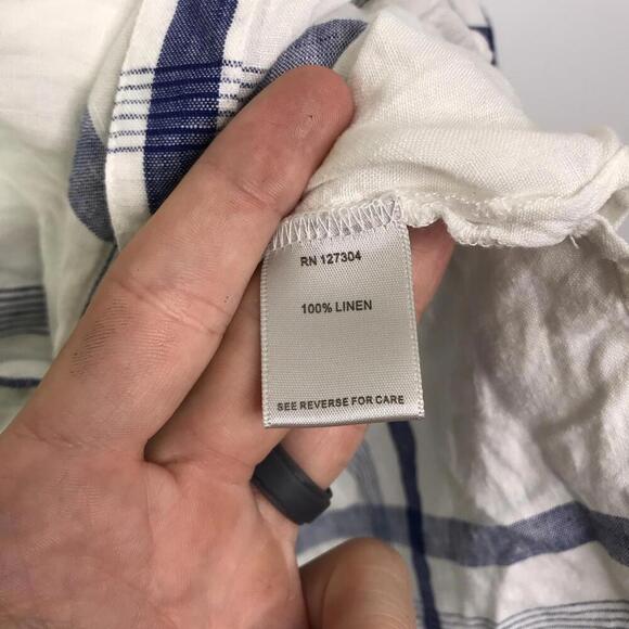 John Mark Top Womens Small Linen Plaid Bell Sleeve Button Front Large Buttons - Picture 8 of 9